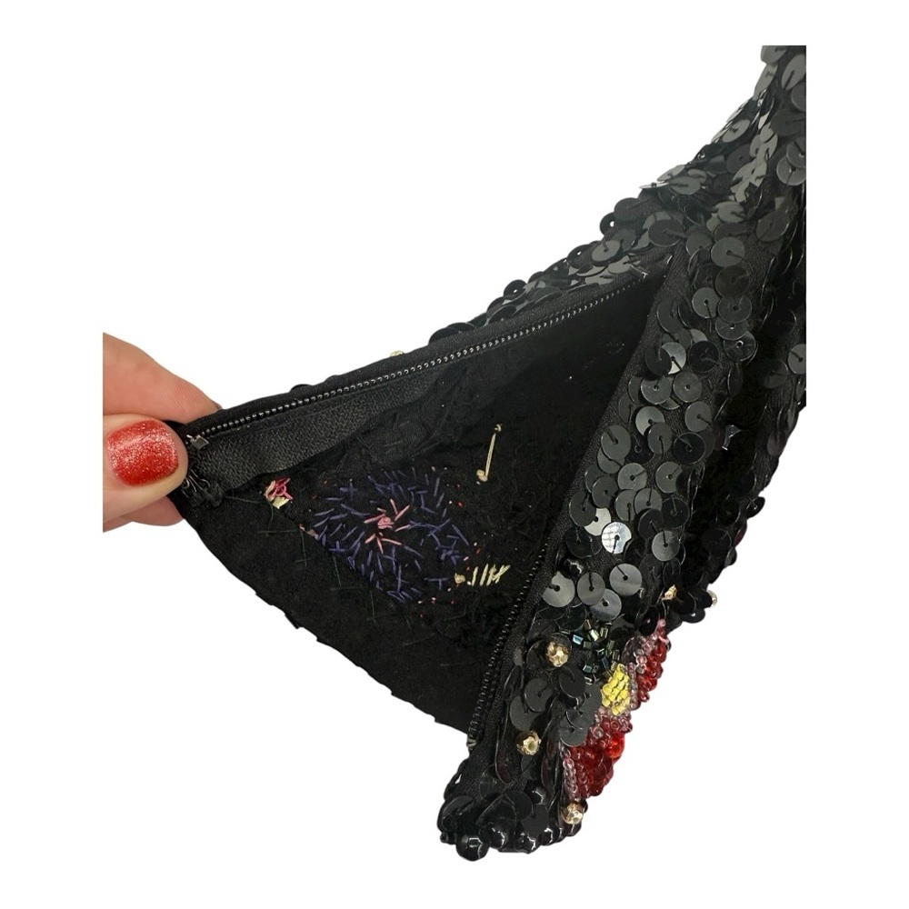 Victoria Royal Ltd Beaded Sequin Silk Gown Black Floral Maxi Dress 6/8 Vintage - Picture 12 of 16